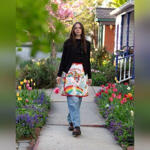 Upcycled Reversible Wrap Skirt Handmade Vintage Rainbow Brite Floral One Size